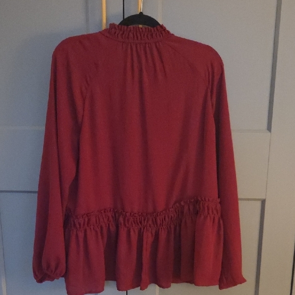 LOFT Deep Red Ruffle Blouse - Picture 6 of 6